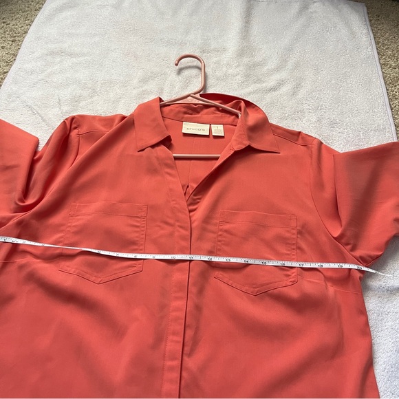 Chico’s Solid Button Down Utility Blouse Coral Modal Dress Shirt Medium - Picture 7 of 7